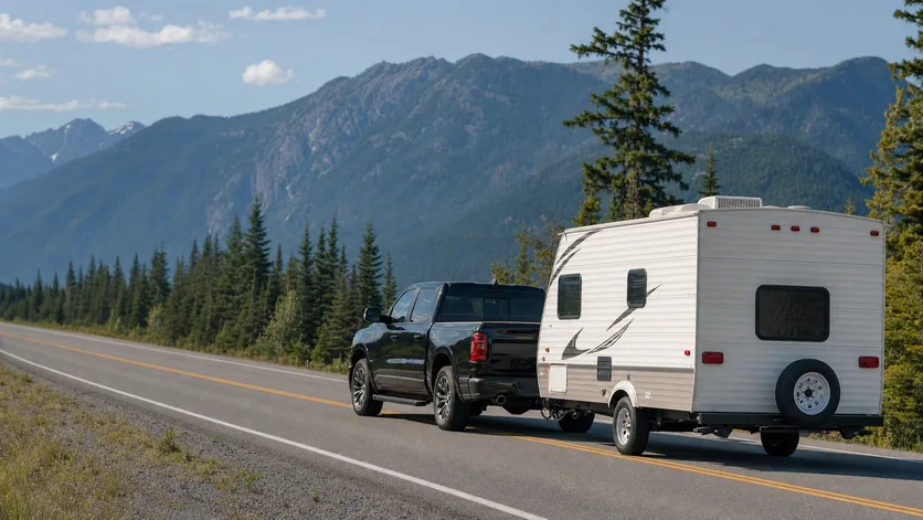 Pickup transporting a roadworthy trailer in British Columbia